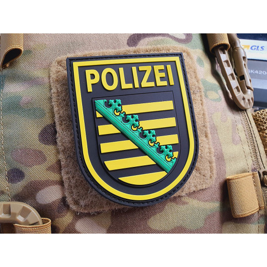 JTG - &Auml;rmelabzeichen - Polizei Sachsen - Patch, schwarz / 3D Rubber patch