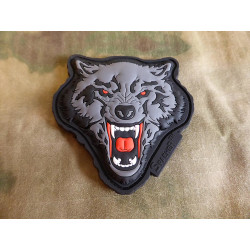 JTG Angry Wolf Head Patch, rot-grau, JTG 3D Rubber Patch
