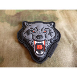 JTG Angry Wolf Head Patch, rot-grau / JTG 3D Rubber Patch