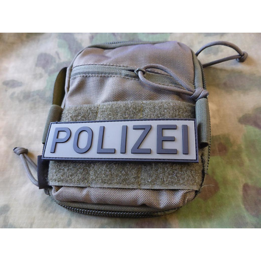 JTG Polizei Schriftzug Patch, steingrau-oliv / 3D Rubber patch