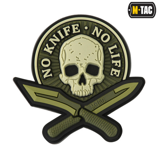 No Knife No Life, olive, 3d Rubber Patch