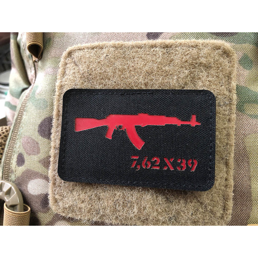 AKM 7,62x39 Lasercut Patch, black red, Cordura Lasercut