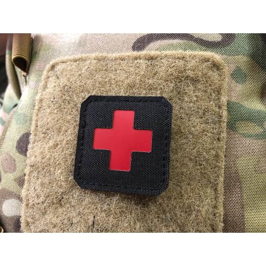 Medic Cross, 45x45mm Lasercut Patch, black red, Cordura Lasercut