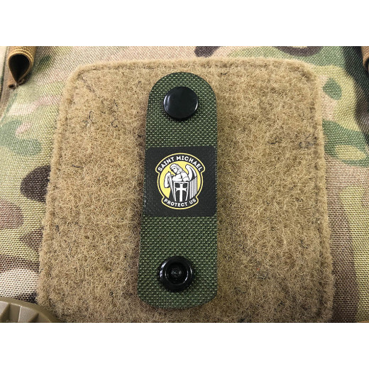 Saint Michael Protect us, NightStripes, olive with colored logo