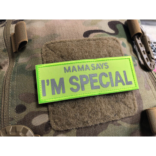 JTG Mama Says I´m Special Reflektorpatch, SignalGelb, 110 x 40mm, mit Klettrückseite
