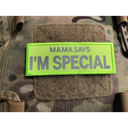 JTG Mama Says I&acute;m Special reflector patch, SignalYellow, 110 x 40mm, with velcro back