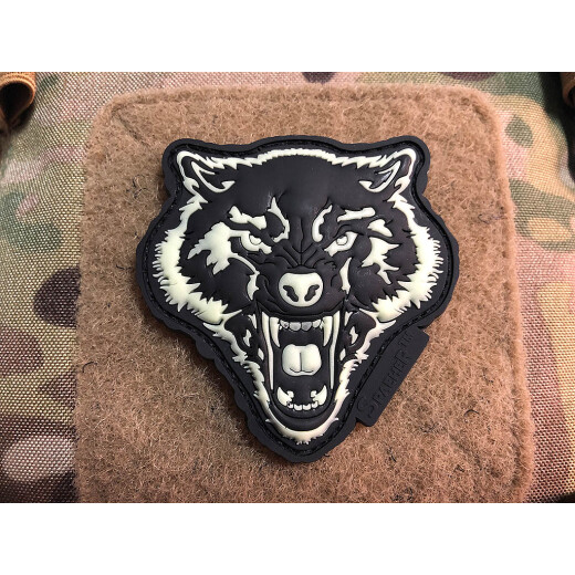 JTG Angry Wolf Head Patch, gid, JTG 3D Rubber Patch