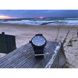 Militäruhr BLACK „WATCH ONE“ by “CS hoch2”, klassische Einsatzuhr, Automatikuhrwerk, schwarz PVD beschichtetes Edelstahlgehäuse, 10 ATM, Sapphirglas, Natoarmband