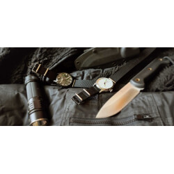Militäruhr BLACK „WATCH ONE“ by “CS hoch2”, klassische Einsatzuhr, Automatikuhrwerk, schwarz PVD beschichtetes Edelstahlgehäuse, 10 ATM, Sapphirglas, Natoarmband