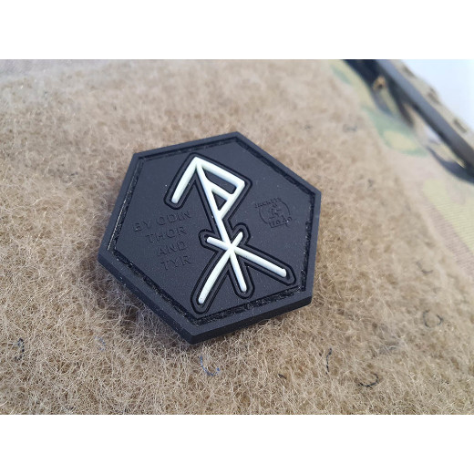 JTG Protection Rune Patch, Protected by Odin, Thor, Tyr, gid, Hexagon Patch, JTG 3D Rubber Patch