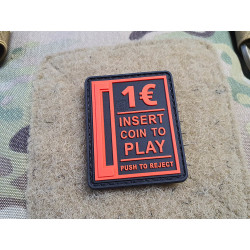 JTG Insert Coin to Play Patch, fire-red on black, JTG 3D Rubber Patch