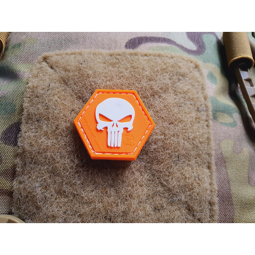 JTG Punisher “YOU ARE NOT ALONE” Patch, orange-white, Hexagon Patch, JTG 3D Rubber Patch