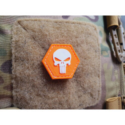 JTG Punisher “YOU ARE NOT ALONE” Patch, orange-white, Hexagon Patch, JTG 3D Rubber Patch