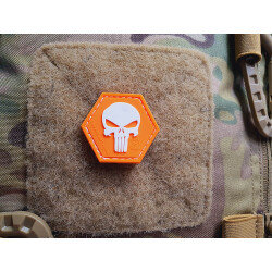 JTG Punisher “YOU ARE NOT ALONE” Patch, orange-white, Hexagon Patch, JTG 3D Rubber Patch