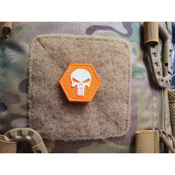 JTG Punisher “YOU ARE NOT ALONE” Patch, orange-white, Hexagon Patch, JTG 3D Rubber Patch