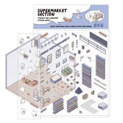 Supermarket, Sticker-Therapie Aufkleber Set, isometrisches Aufkleber Set für Kreative 3D-Szenen, SIMNO Aufkleber Set