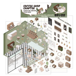 Coffee Shop Chapter, Sticker-Therapie Aufkleber Set, isometrisches Aufkleber Set für Kreative 3D-Szenen, SIMNO Aufkleber Set