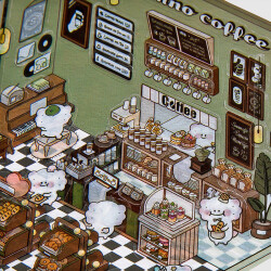 Coffee Shop Chapter, Sticker-Therapie Aufkleber Set, isometrisches Aufkleber Set für Kreative 3D-Szenen, SIMNO Aufkleber Set