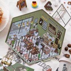 Coffee Shop Chapter, Sticker-Therapie Aufkleber Set, isometrisches Aufkleber Set für Kreative 3D-Szenen, SIMNO Aufkleber Set