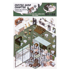 Coffee Shop Chapter, Sticker-Therapie Aufkleber Set, isometrisches Aufkleber Set für Kreative 3D-Szenen, SIMNO Aufkleber Set