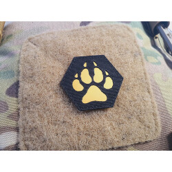 JTG K9 Pfote Hexagon LaserCut Patch, schwarz Cordura, gold reflektierendes Logo, mit Klettrückseite